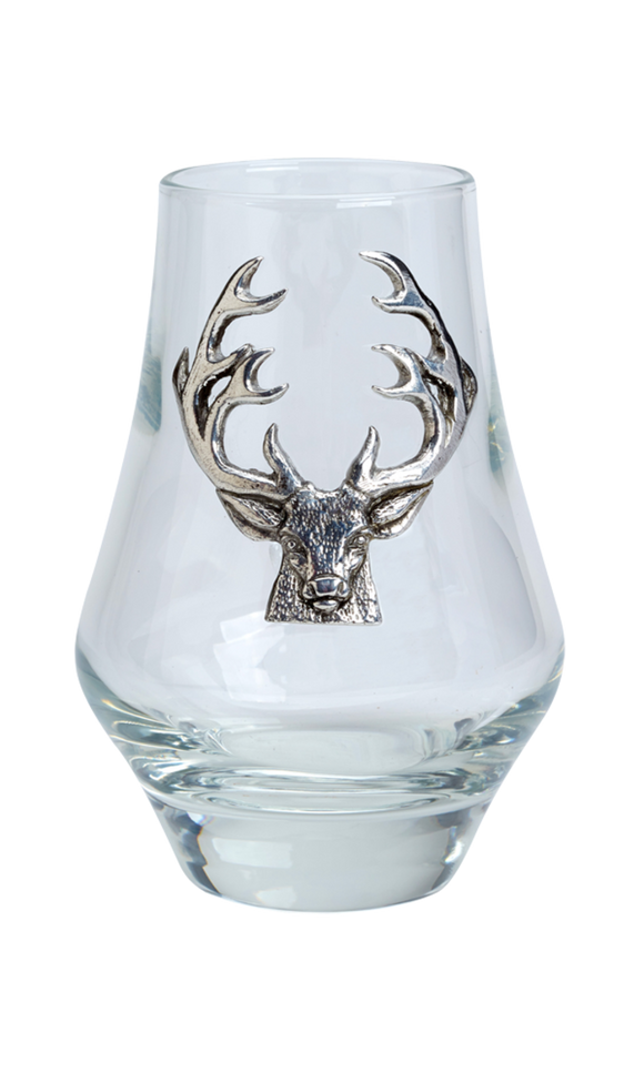 Whisky Nosing Tasting Glass With Scottish Highland Stag Pewter Detail