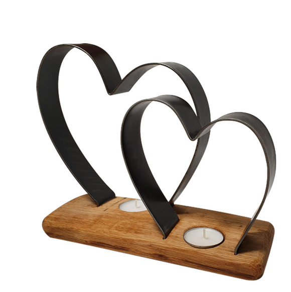 LT Creations Double Heart Tea-Light Candle Holder With Whisky Barrel Stand