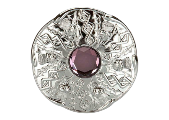 Chrome Thistle Plaid Brooch Coloured Stone