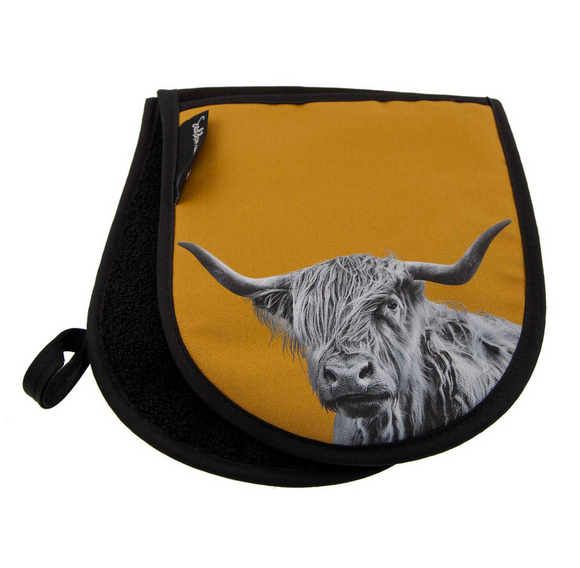 Seddon & Davison Colourful Cotton Scottish Highland Cow Double Oven Gloves - 3 Colours Available
