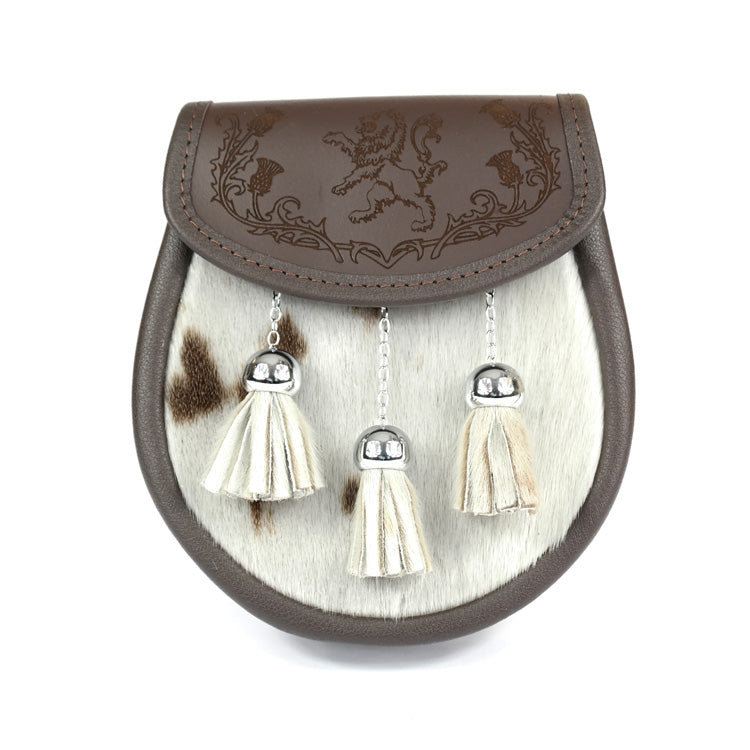 Semi Dress Brown Leather Sporran Embossed Lion & Thistle