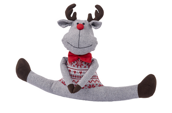 Super Cute Christmas Grey Reindeer Draught Excluder With Knitted Vest Print