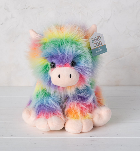Super Cute Scottish Hairy Coo Baby Coo Fluffy Rainbow Plush Soft Toy