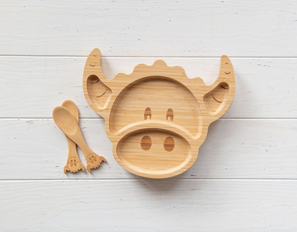 Super Cute Scottish Hairy Coo Childrens Bamboo Segmented Suction Dining Plate