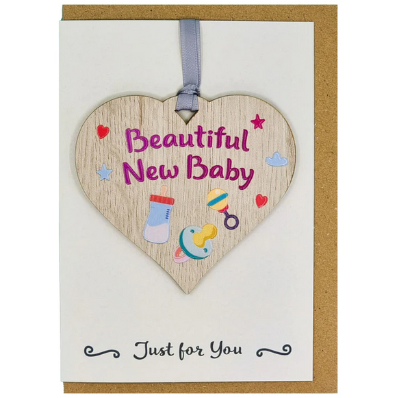 Lovely New Baby Celebration Card With Wooden Hanger Gift Keepsake