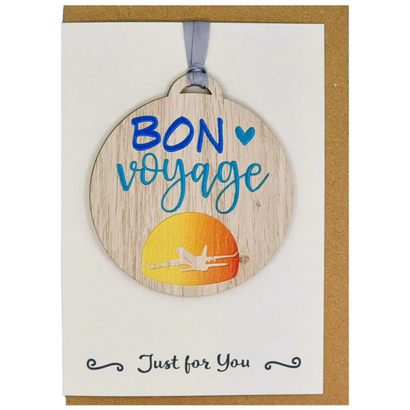 Lovely Bon Voyage Goodbye Farewell Celebration Card With Wooden Hanger Gift Keepsake