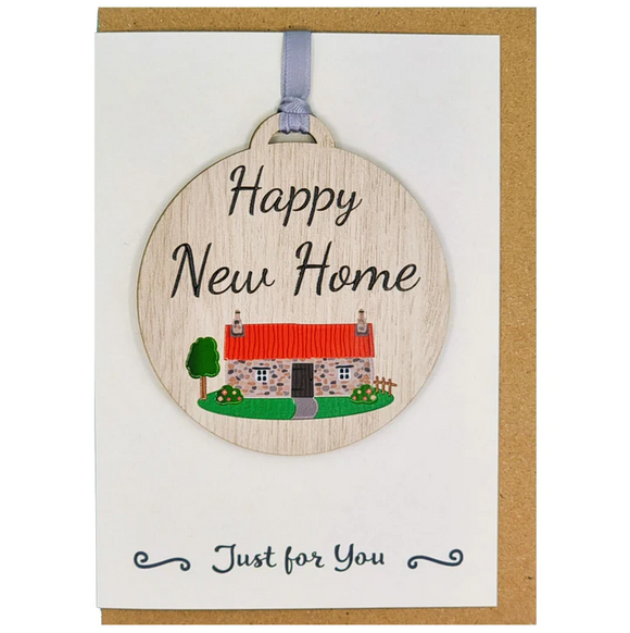 Lovely 'Happy New Home' Celebration Card With Wooden Hanger Gift Keepsake
