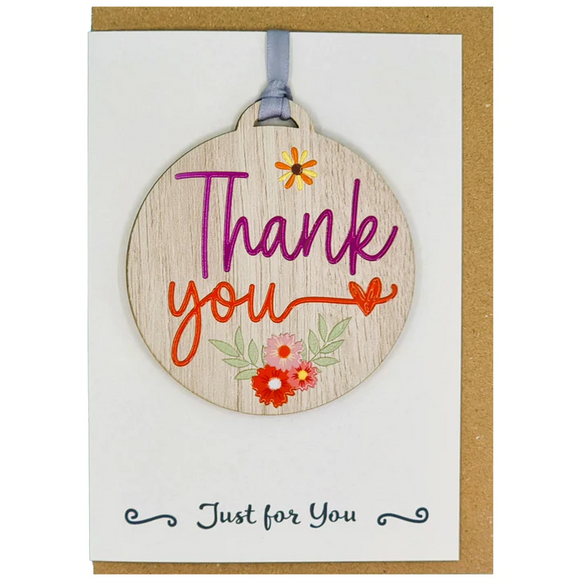 Lovely 'Thank You' Thanks Card With Wooden Hanger Keepsake
