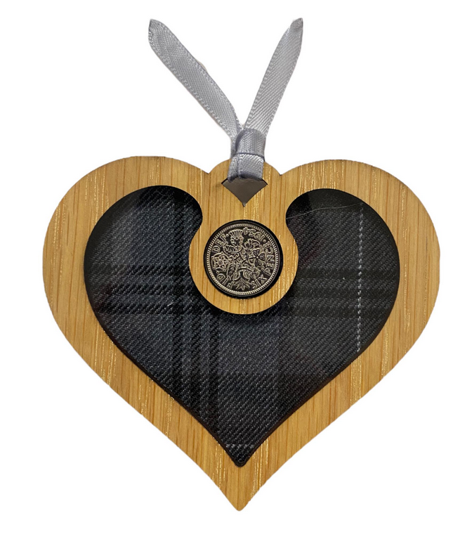 Wedding Heart Lucky Sixpence - 3 Tartans