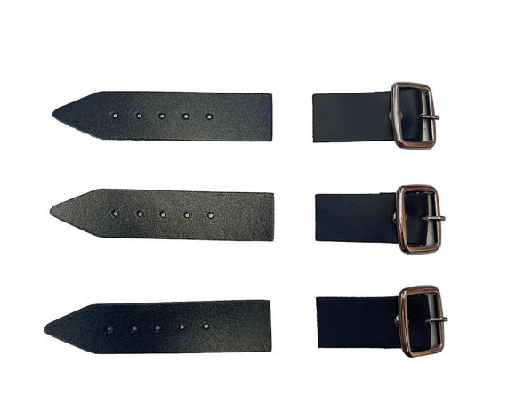 Sturdy Black Kilt Strap and Chrome Buckle End with Leather Tab - 1.25 Inch (3cm) Wide - x3