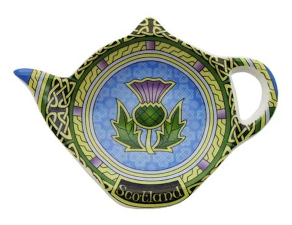 Scottish Thistle Flower Celtic Knot Window Design Bone China Tea Bag Holder