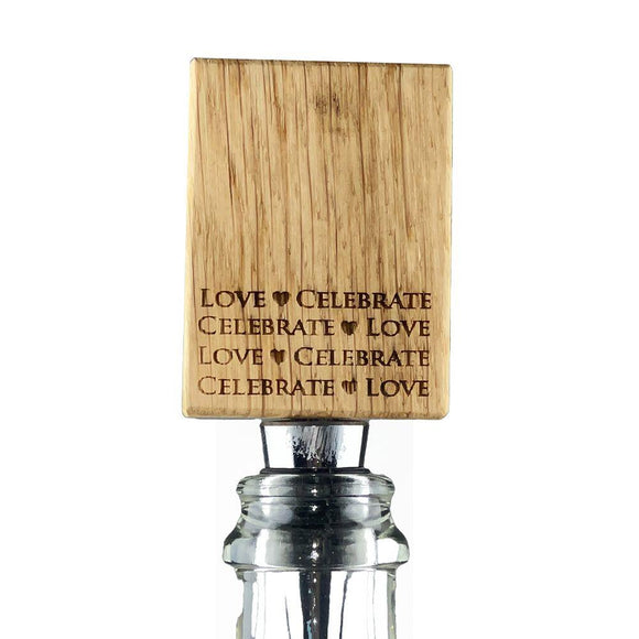 Stunning Scottish Engraved Oak & Stainless Steel Bottle Stopper - Love & Celebrate