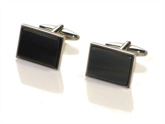Stunning Handcrafted Oxhorn Rectangle Styled Rhodium Cufflinks