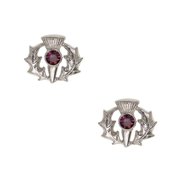 Stunning Scottish Thistle Stud Earrings With Amethyst Stone