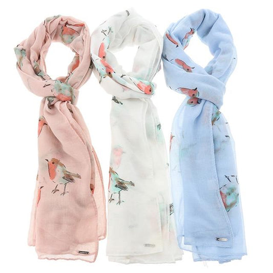 Pink White Blue Robin Lightweight Ladies Scarf
