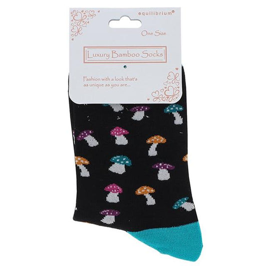Black Mushroom Happy Bamboo Socks