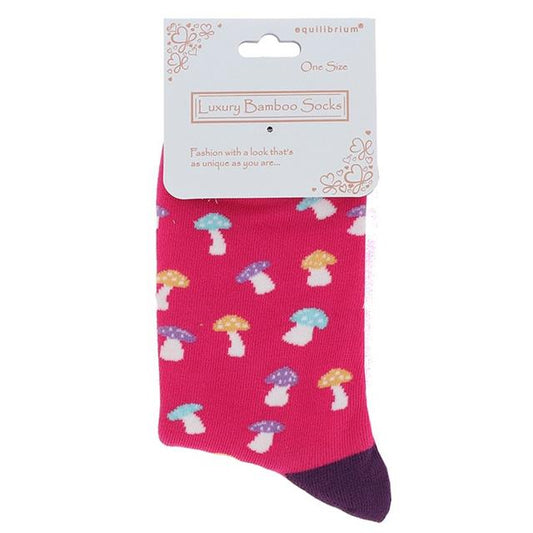 Pink Mushroom Happy Bamboo Socks