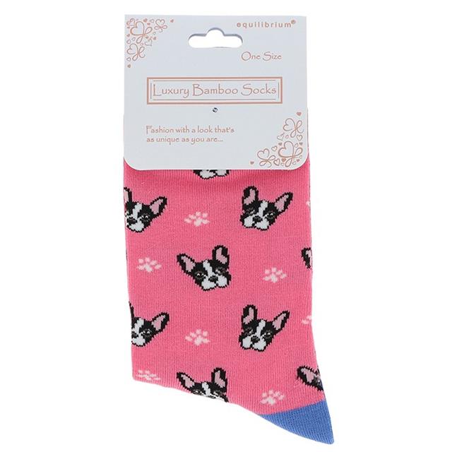 Pink Black & White Dog Bamboo Socks