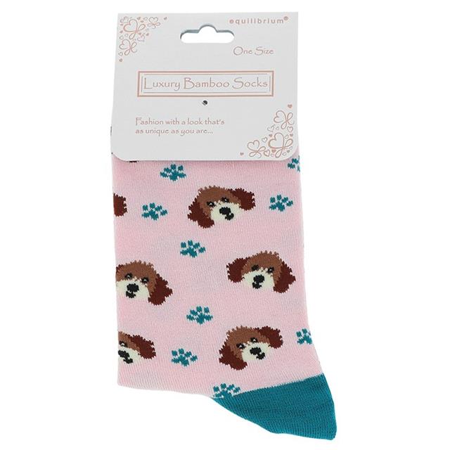 Pink Brown Dog Bamboo Socks