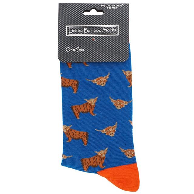Men's Blue Highland Cow Bamboo Socks