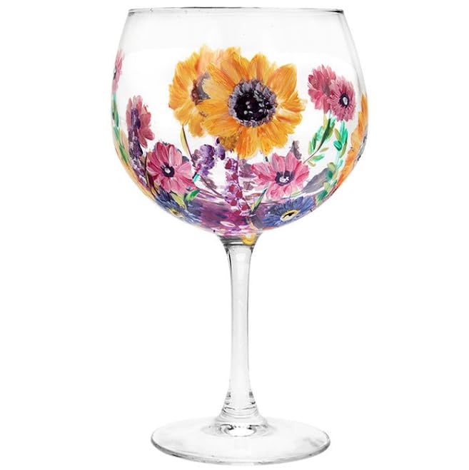 Hand Painted Yellow Sunflower Gin Glass