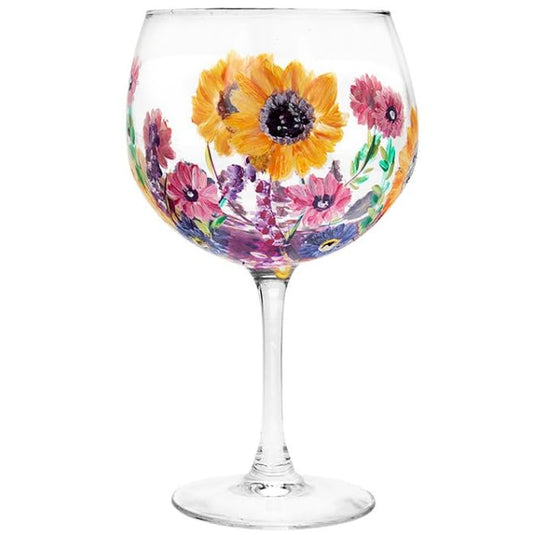 Hand Painted Yellow Sunflower Gin Glass