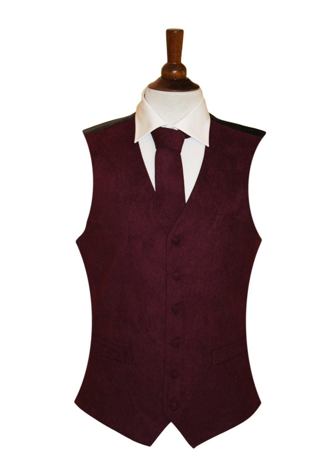 Suede Effect Gents Waistcoat Vest - Wine
