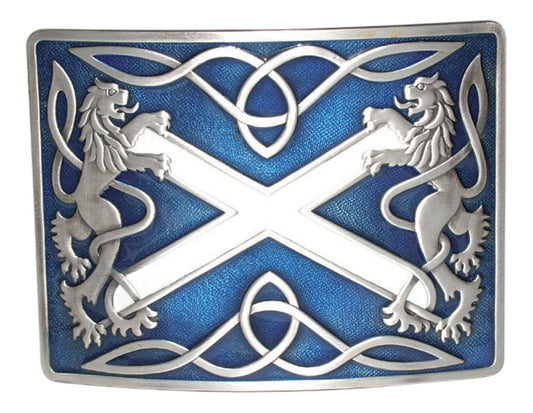 Highland Saltire and Lion Rampant Antique with Blue Enamel Kilt Belt Buckle