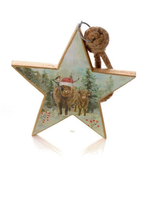 Mango Wood Mum & Baby Highland Cow Star