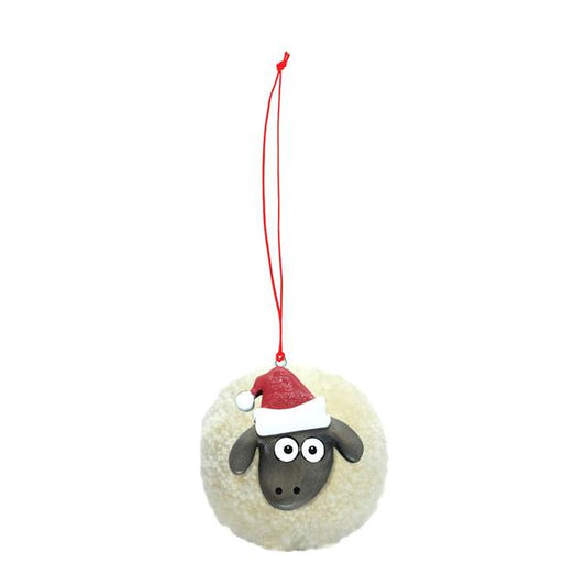 Hanging Pom Pom Sheep With Christmas Hat Ornament