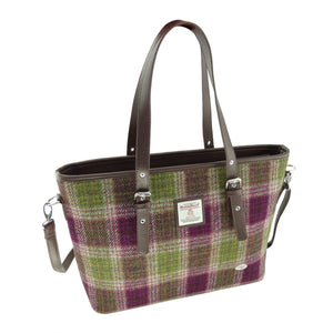 Harris Tweed Heather Purple Green Check Ladies Tote Grab Handbag