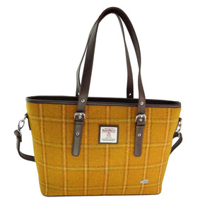 Harris Tweed Mustard Yellow Check Ladies Tote Grab Handbag
