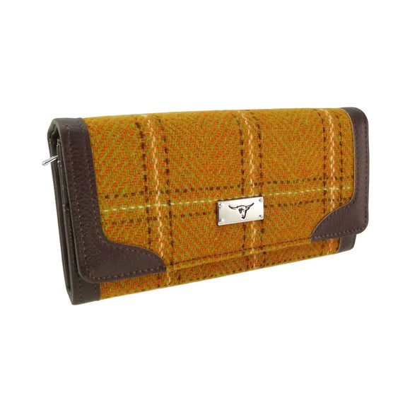 Harris Tweed Mustard Yellow Tartan Check Long Bute Purse Wallet Kilts Wi Hae