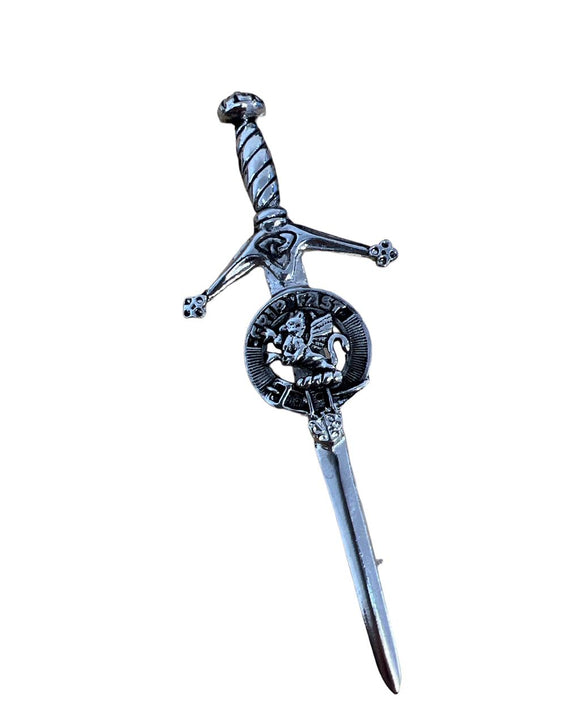 Leslie Clan Crest Pewter Sword Kilt Pin