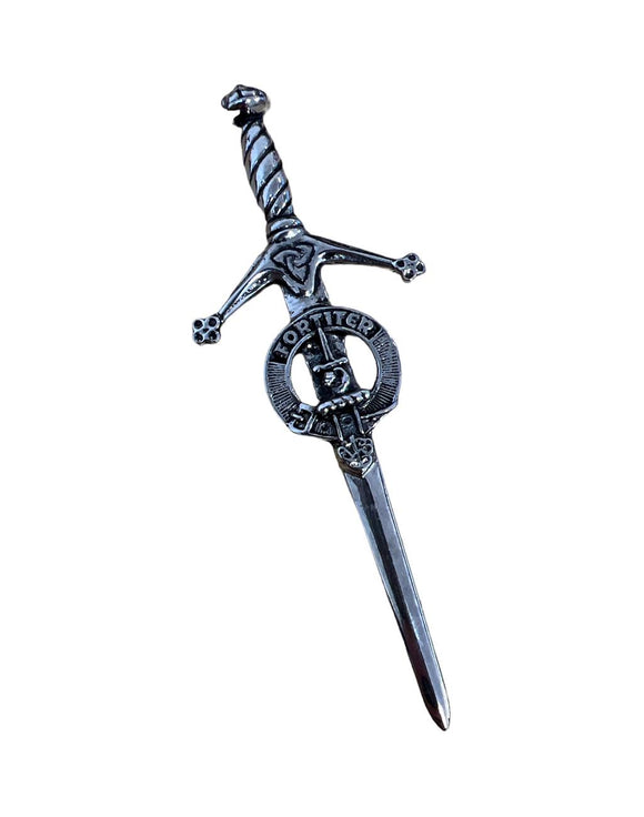 MacAlister Clan Crest Pewter Sword Kilt Pin