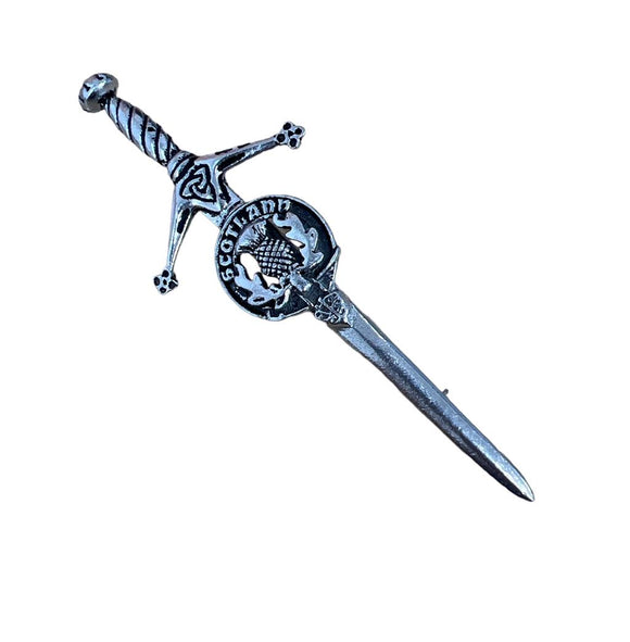 Scottish Thistle Clan Crest Pewter Sword Kilt Pin