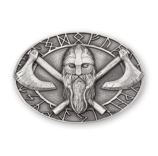 Handcrafted Nordic Runic Viking Warrior & Axe Matt Pewter Kilt Belt Buckle