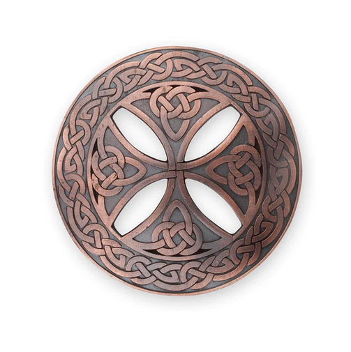 Celtic Cross & Knotwork Border Chocolate Bronze Pewter Scottish Traditional Plaid Brooch