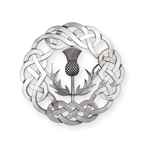 Scottish Thistle Ropework Circular Polished Pewter Traditional Plaid Brooch