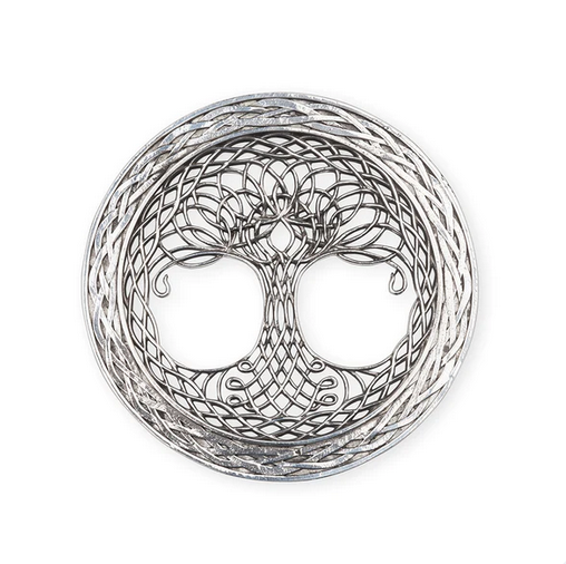Scottish Celtic Tree Of Life Polished Pewter Traditional Plaid Brooch