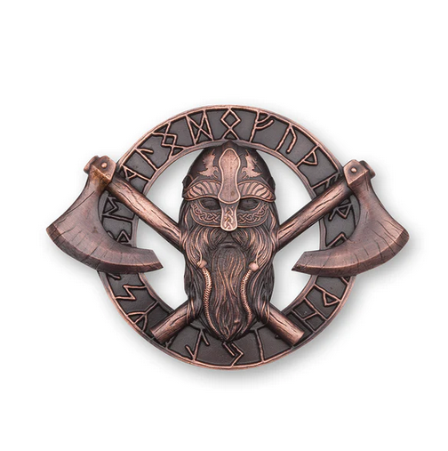 Striking Viking & Axe Runic Chocolate Bronze Pewter Traditional Scottish Plaid Brooch
