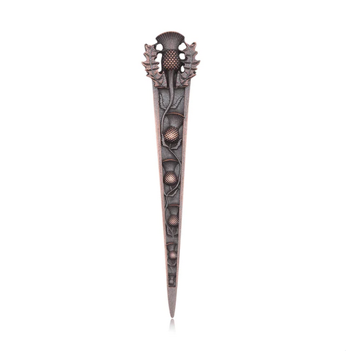 Scottish Thistle Flower Handcrafted Chocolate Bronze Pewter Kilt Pin