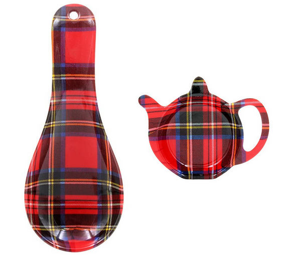 Scottish Royal Stewart Tartan Melamine Teabag Tidy & Spoon Rest Kitchen Set