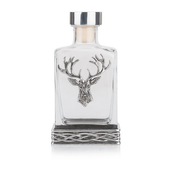 Stunning Pewter Base Scottish Highland Stag Glass Standing Whisky Flask