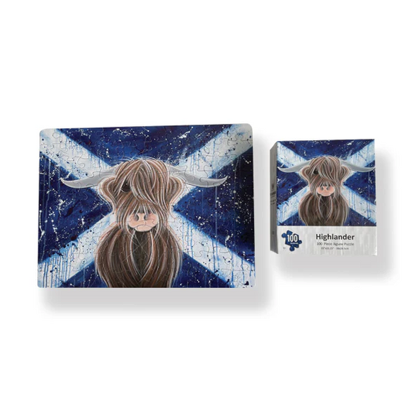 Scottish Highland Cow Coo And Saltire 'Highlander' 100 Piece Jigsaw Puzzle