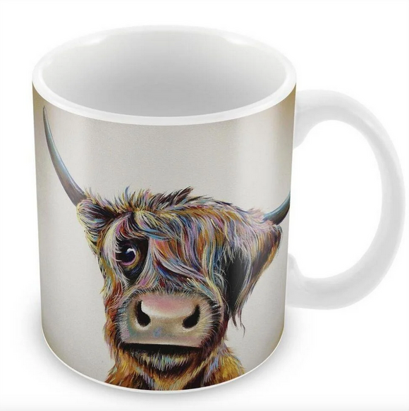 Wraptious Adam Barsby Colourful 'A Bad Hair Day' Scottish Highland Cow Coo Mug