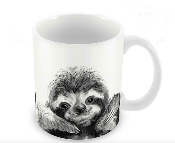 Wraptious Bex Williams Black & White Super Cute Sloth Mug