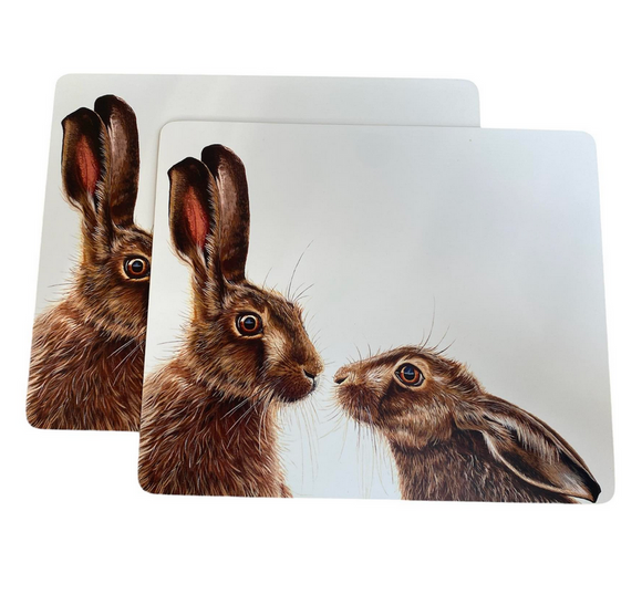 Wraptious Pair Of Brown Woodland Hare Cork Backed Table Placemats