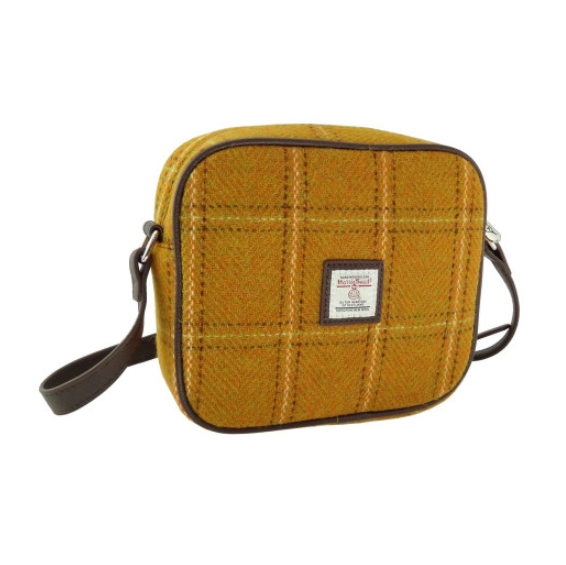 Glen Appin Harris Tweed Mustard Yellow Tartan Check Mini Handbag Purse