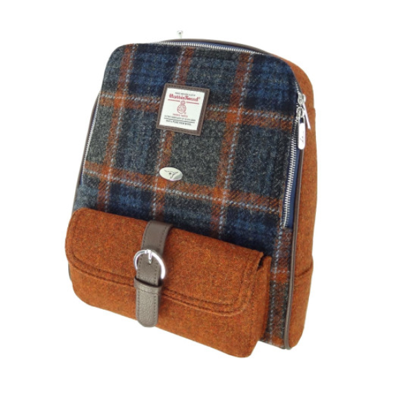 Navy And Orange Tartan Check Backpack